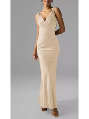 AW BRIDAL 4 S champagne Rachael satin formal wedding prom maxi dress NEW 0B12